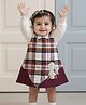 My Milestones Cotton Woven Knit Full Sleeves Animal Patch Applique Checked Tee & Dress  Set - Multi Colour