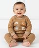 My Milestones Cotton Woven Full Sleeves Animal Embroidered  Quilted Tee & Bottom Set - Brown