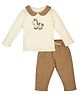 My Milestones Cotton Woven Full Sleeves Horse Embroidered Tee & Pant Set - Multi Colour