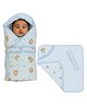 Fareto New Born Baby Hooded Quilted Wrapper  Soft & Cozy Blanket - Blue