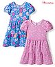 Honeyhap Premium 100% Cotton Knit With Bio Finish Half Sleeves Frocks with Floral Print Pack of 2 - Bonnie Blue & Prism Pink