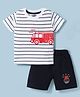 Mini Taurus Sinker Knit Half Sleeves T-Shirt & Shorts Set With Fire Brigade Print - Blue