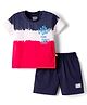 Mini Taurus 100% Cotton Knit Half Sleeves Text Printed T-Shirt & Shorts Set - Navy Blue