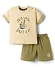 Mini Taurus Sinker Knit Half Sleeves T-Shirt & Shorts Set with Nautical Theme Print & Stripes - Olive Green