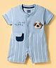 Mini Taurus Interlock Knit Half Sleeves Striped Front Open Romper with Puppy Applique - Teal Blue