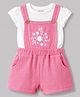 Babyoye Cotton Woven Half Sleeves Floral Embroidered Dungaree With Tee - Pink & White