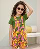 Ollington St. Twill Woven Half Sleeves Floral Printed Dungaree with Top - Pink & Green