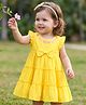 Babyoye Cotton Woven Half Sleeves Floral Embroidered Tiered Frock With Bow Applique  - Yellow