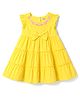 Babyoye Cotton Woven Half Sleeves Floral Embroidered Tiered Frock With Bow Applique  - Yellow