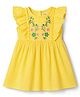 Babyoye Cotton Woven Half Sleeves Floral Embroidered Frock - Yellow