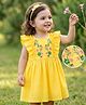 Babyoye Cotton Woven Half Sleeves Floral Embroidered Frock - Yellow