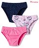 Honeyhap Premium  Cotton Elastane Knit Solid Floral & Polka Dots Printed Panties With Bio Finish Pack of 3 - Sachet Pink & Navy Peony Tander Touch