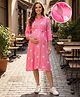 Bella Mama Woven Three Fourth Sleeves Maternity Shirt Dress With Polka Dot Print - Pink