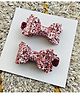 FOLLOW THE NEEDLE Glittered Bow Applique Detailed Hair Clips - Peach