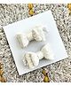 FOLLOW THE NEEDLE Glittered Bow Applique Detailed Hair Clips - White