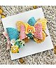 FOLLOW THE NEEDLE Doll & Bow Applique Detailed Glittered Hair Clip - Blue & Yellow
