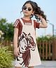 Ollington St. Popcorn Knit Pinafore With Tiger Printed Half Sleeve Top - Beige & Brown
