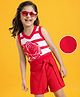 Ollington St. Sinker Knit Sleeveless Striped & Floral Printed Top & Skort Set - Red