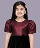 Lil' Drama Jacquard Knit Half Puff Sleeves Solid Top - Maroon