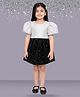 Lil' Drama Jacquard Knit Half Puffed Sleeves Solid Top With Skirt Set - White & Black