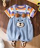 POP STREET KIDS Cotton Knit Animal Patch Detailed Dungaree With Half Sleeves Striped Tee - Orange