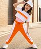 OLLINGTON ST. Cotton Knit Half  Sleeve Top With Inner Tee &  Joggers Set - White & Orange