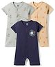 I Bears Interlock Knit Half Sleeves Animal Printed Rompers Pack Of 3 - Multicolour