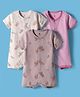I Bears Interlock Knit Half Sleeves Striped & Floral Printed Romper Pack Of 3 - Multicolour