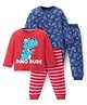 Babyhug Cotton Knit Full Sleeves T-Shirt & Pyjama Co-Ord Night Suit Set with Dino Print Pack of 2 - Red & Blue