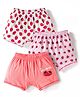 Bodycare Cotton Knit Strawberry Printed Shorts Pack of 3 - White & Pink