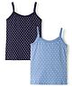Bodycare Cotton Knit Sleeveless Polka Dots & Heart Printed Slips Pack of 2 - Navy Blue & Powder Blue