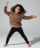 URBANRAC Cotton Knit Full Sleeves Leopard Printed Winter Sweatshirt With Legging Set - Brown
