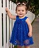 Babyhug 100% Cotton Knit Sleeveless Onesies With Floral Applique & Star Print - Blue
