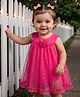 Babyhug 100 % Cotton Knit Sleeveless Frock Style Onesie with Glitter Detailing & Floral Applique - Red