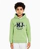 CHILINS Cotton Knit Full Sleeves Alphabet Printed Pre Winter Hooded Sweatshirt - Green