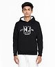 CHILINS Cotton Knit Full Sleeves Alphabet Printed Pre Winter Hooded Sweatshirt - Black