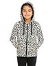 CHILINS Cotton Knit Full Sleeves Animal Printed Pre Winter Sweatjacket - White