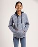CHILINS Cotton Knit Full Sleeves Birds Printed Pre Winter Hooded Sweatshirt - Grey