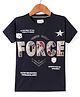 Noddy Half Sleeves Stone Embellished Force Text Patch Detailed Tee - Navy Blue