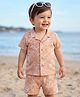 Babyoye 100% Cotton Knit Half Sleeves Shirt & Shorts Co-ord Set With Floral Print - Brown