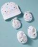 Ben Benny Interlock Knit Triangular Printed Cap Mittens & Booties Set White - Diameter 11 cm
