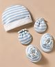 Ben Benny Interlock Knit Striped Cap Mitten & Booties Set Light Blue - Diameter 11 cm