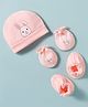 Ben Benny Interlock Knit Cap, Mitten & Booties Set with Bunny Print Pink - Diameter 10 cm