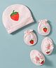 Ben Benny Interlock Knit Cap Mitten & Booties Set With Strawberry Print Pink - Diameter 10 cm