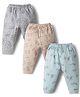 Zero Knitted Full Length Lounge Pants with Aeroplane & Skateboard Prints Pack of 3 - Light Brown Grey & Blue
