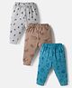 Zero Knitted Full Length Lounge Pants with Space Theme Print Pack of 3 - Silver Teal Blue & Brown