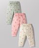 Zero Knitted Full Length Animal Printed Leggings Pack Of 3 - Cream Peach & Light Green
