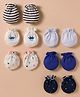 Ben Benny Interlock Knit Mittens with Striped Star & Crown Print Pack of 6 - White & Blue