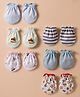 Ben Benny Interlock Knit Mittens with Solid Striped & Nautical Theme Print Pack of 6 - White & Blue