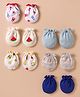Ben Benny Interlock Knit Mittens with Solid Striped & Rocket Print Pack of 6 - White & Blue
